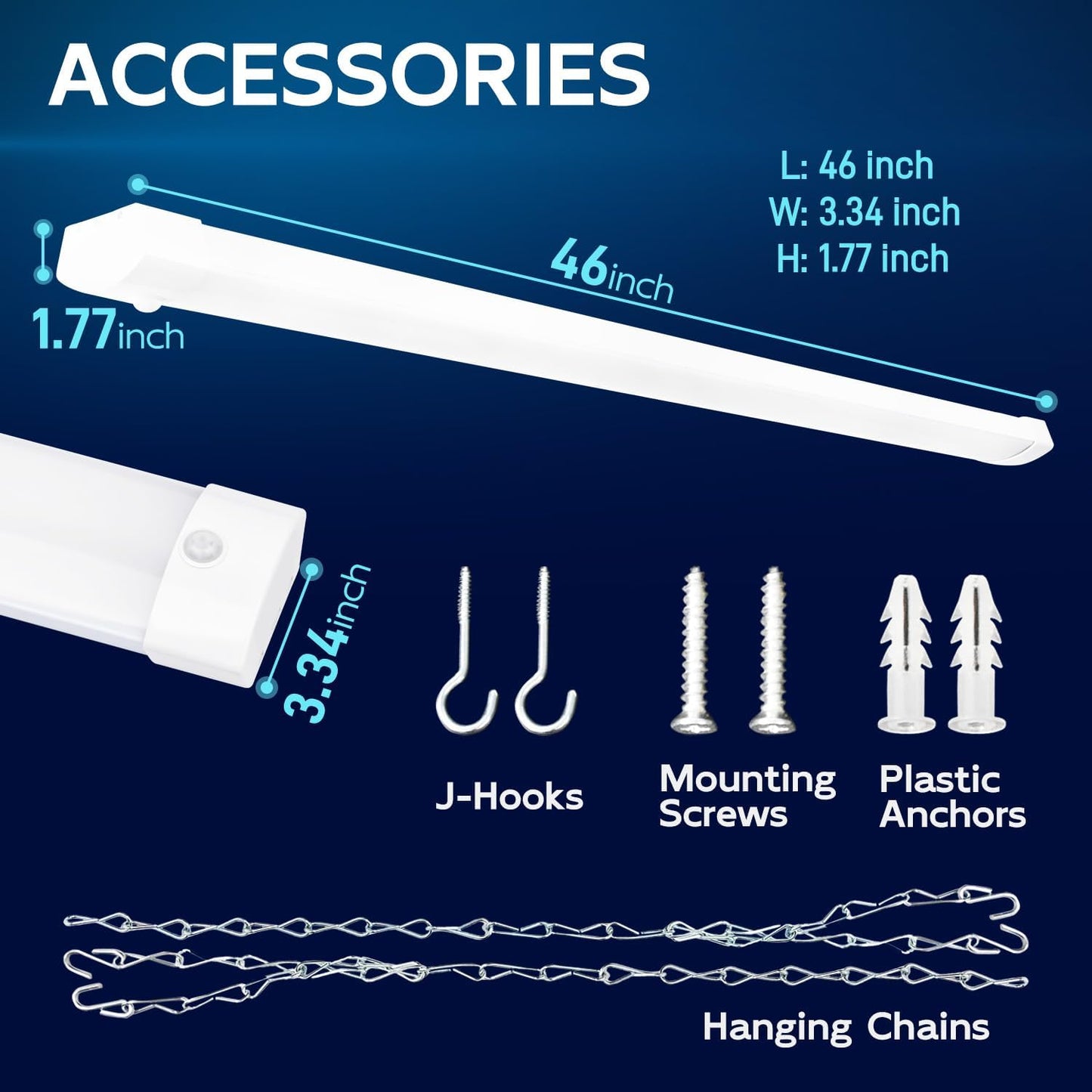 hykolity Pir Sensor 4FT 120W LED Shop Light, 12000lm(370w Equivalent), 5000K Daylight, Motion Activated, Hanging or FlushMount, with Power Cord, for Garages, Workshops, ETL, 2 Pack