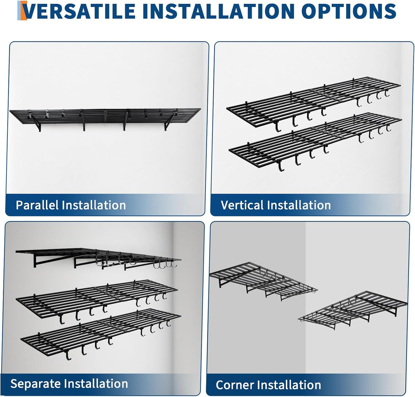 2 Pack Heavy Duty Garage Wall Shelves, 2x4ft Wall Mount Storage Shelf with Hooks, Shelf Warehouse Organization System, Rack Shelving, Holds 200 Lbs Each for Shop, Garage Storage