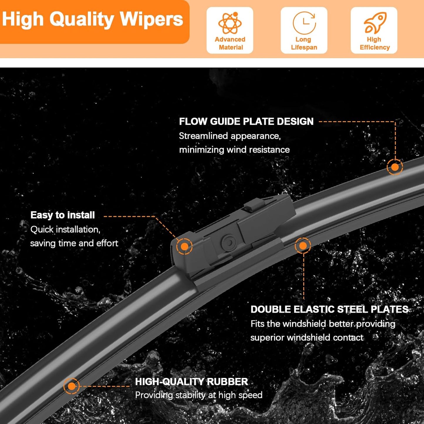 HULADAED® 24''+20''+10'' Windshield Wipers Replacement for GMC Acadia 2023-2017,Silicone Front Rear Wiper blades for MY Car-All Weather & Quiet(3 PACK)