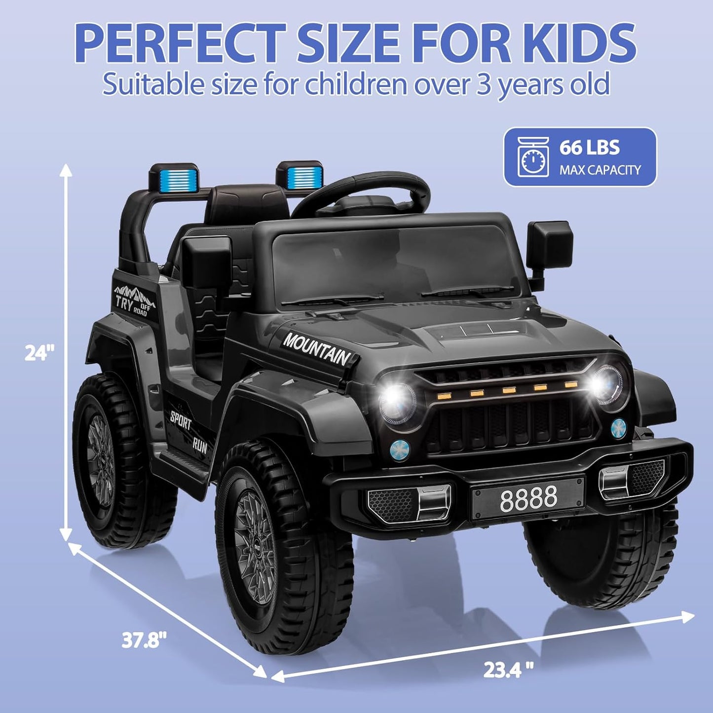 12V Kids Ride on Truck Car, w/Parent Remote Control, Twin 35w Motors, 3 Speeds, LED Lights, Music & Horn, Spring Suspension, Kids Electric Vehicles Toy for 3-5 Years Old Boys Girls Gift, Black