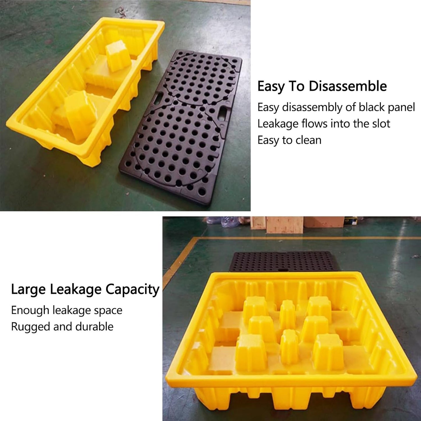 2 Drum Containment Spill Pallet, Polyethylene Low Profile Paint Bucket Tray, Industrial Garage Storage Detachable Shipping Leakproof Platform (Color : Yellow-5 Pack, Size : 26.6"x26.6"x5.9"