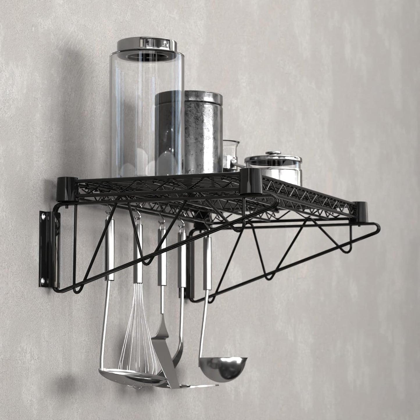 14" x 24" Black Epoxy Wire Wall Mount Shelf