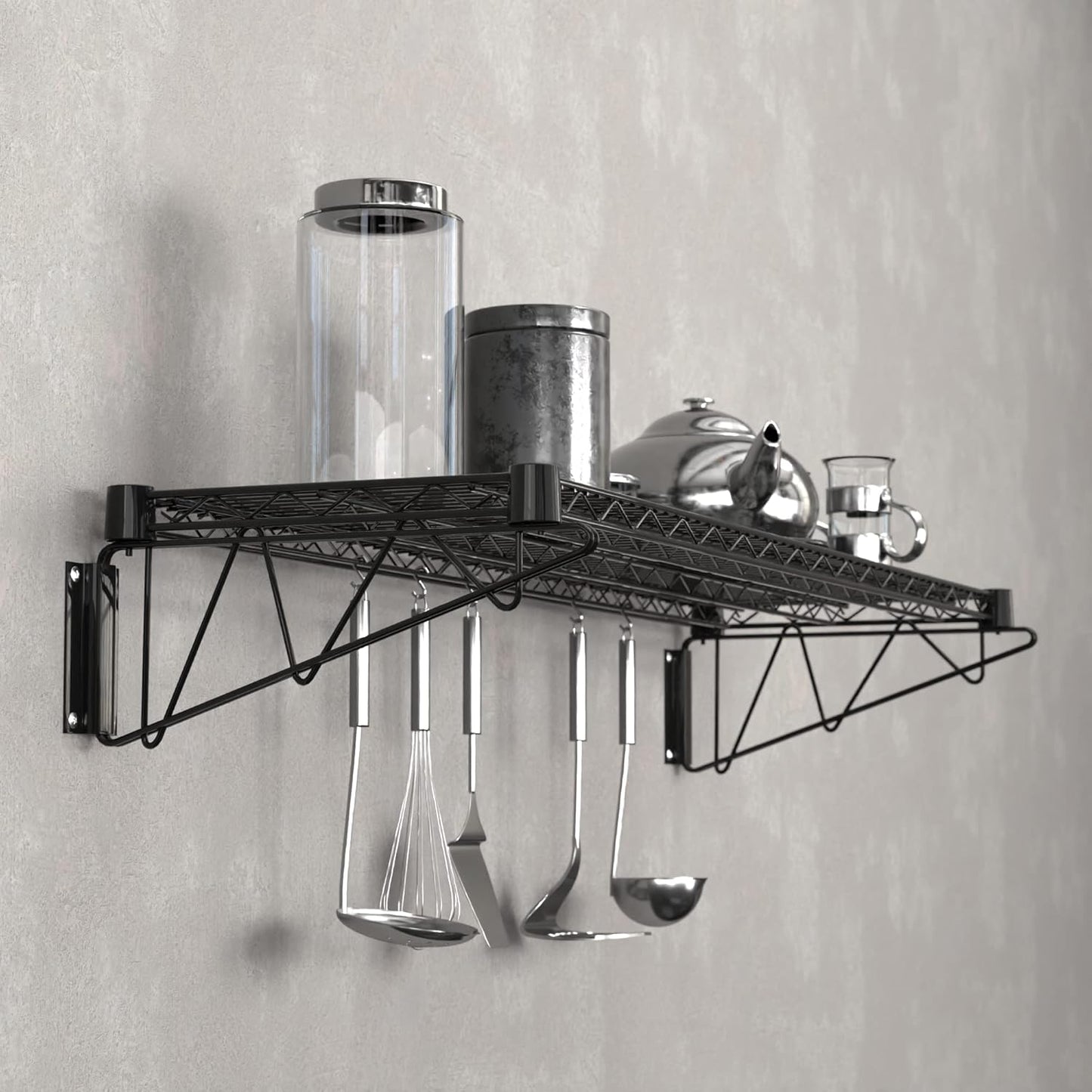 14" x 48" Black Epoxy Wire Wall Mount Shelf