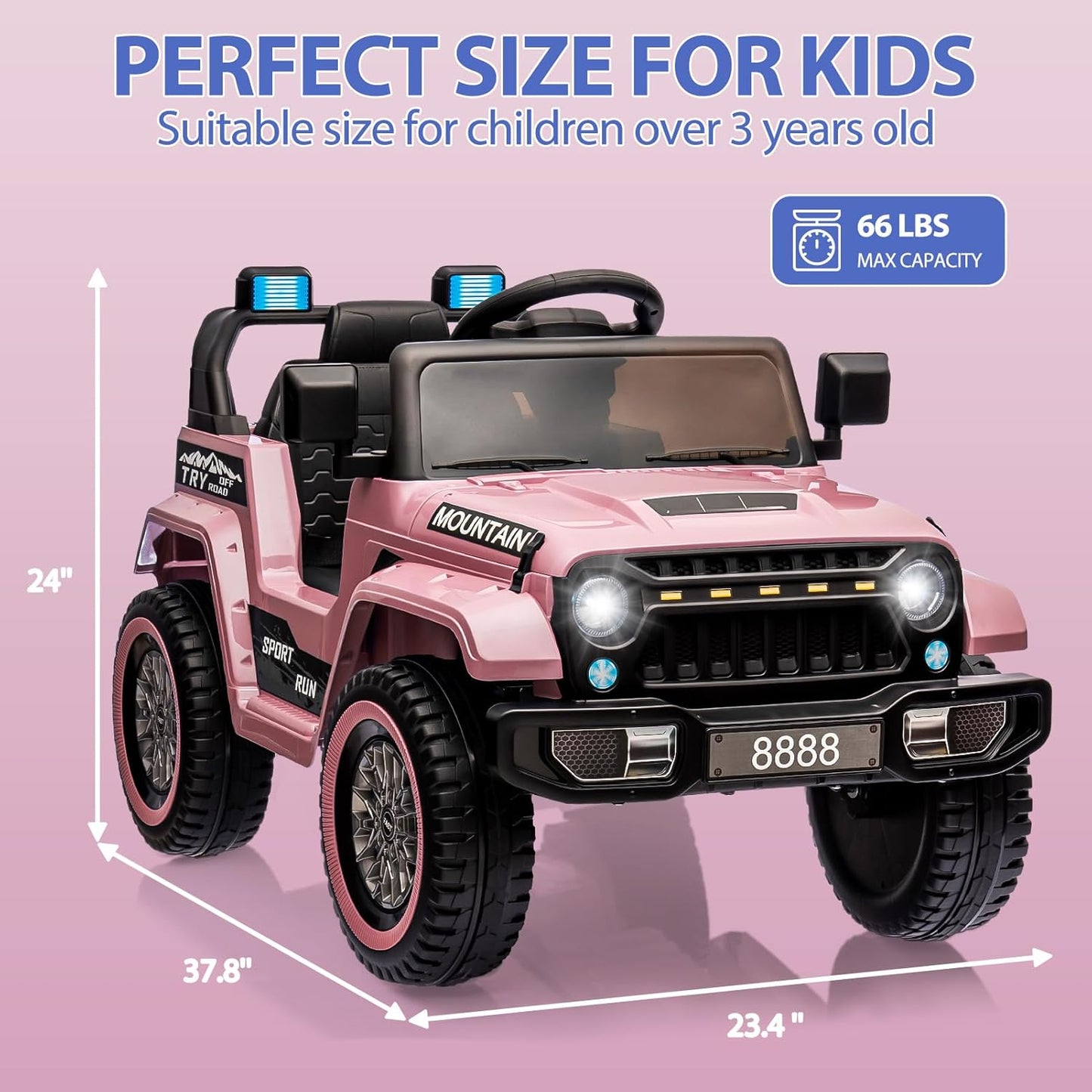 12V Kids Ride on Truck Car, w/Parent Remote Control, Twin 35w Motors, 3 Speeds, LED Lights, Music & Horn, Spring Suspension, Kids Electric Vehicles Toy for 3-5 Years Old Boys Girls Gift, Light Pink