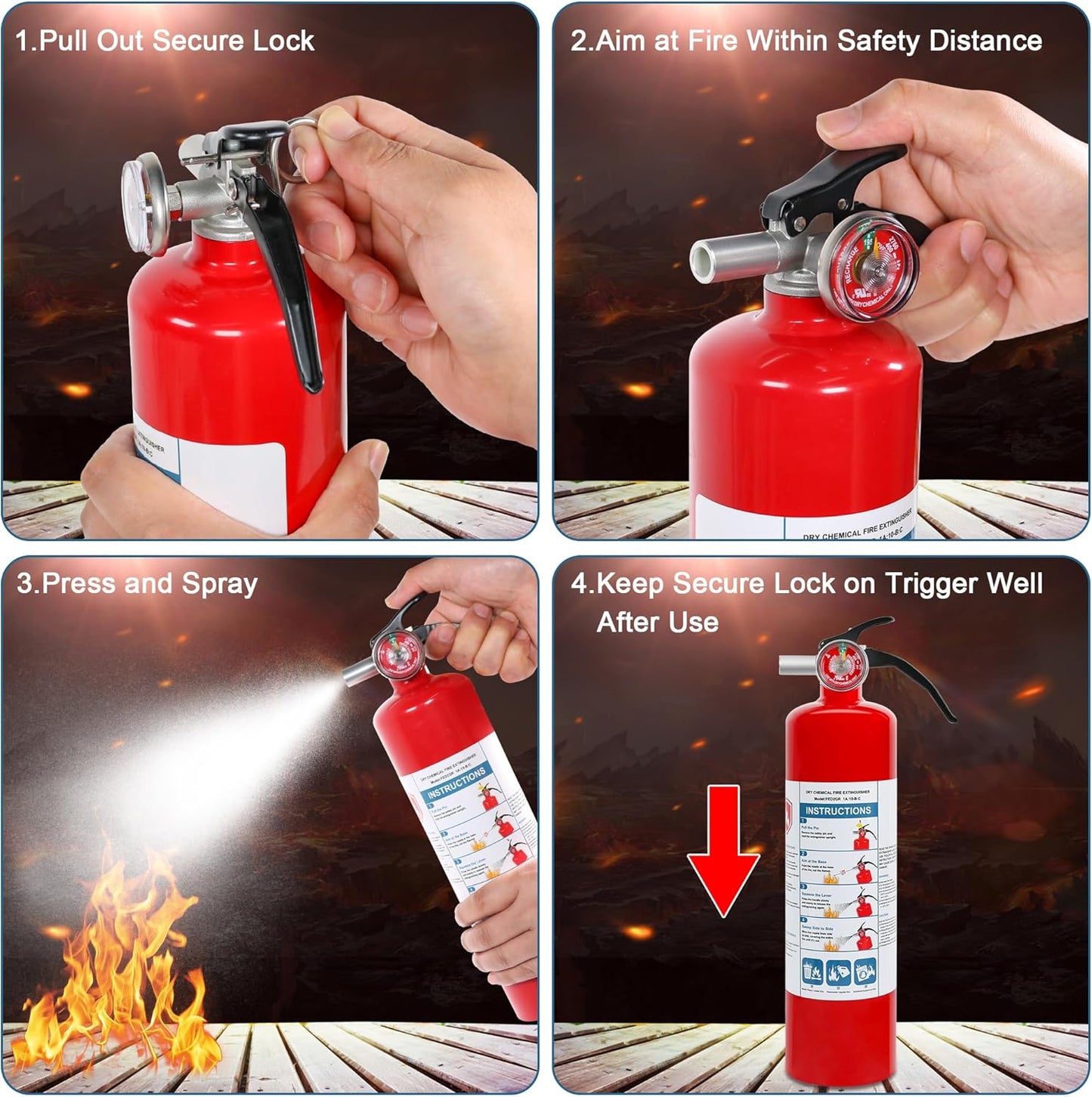2 Pack ABC Dry Chemical Fire Extinguishers, 2.5 lb 1A:10B:C Rating for Home, Car, Boat, Quick Release Handle, Compact & Portable Dry Powder extinguisher