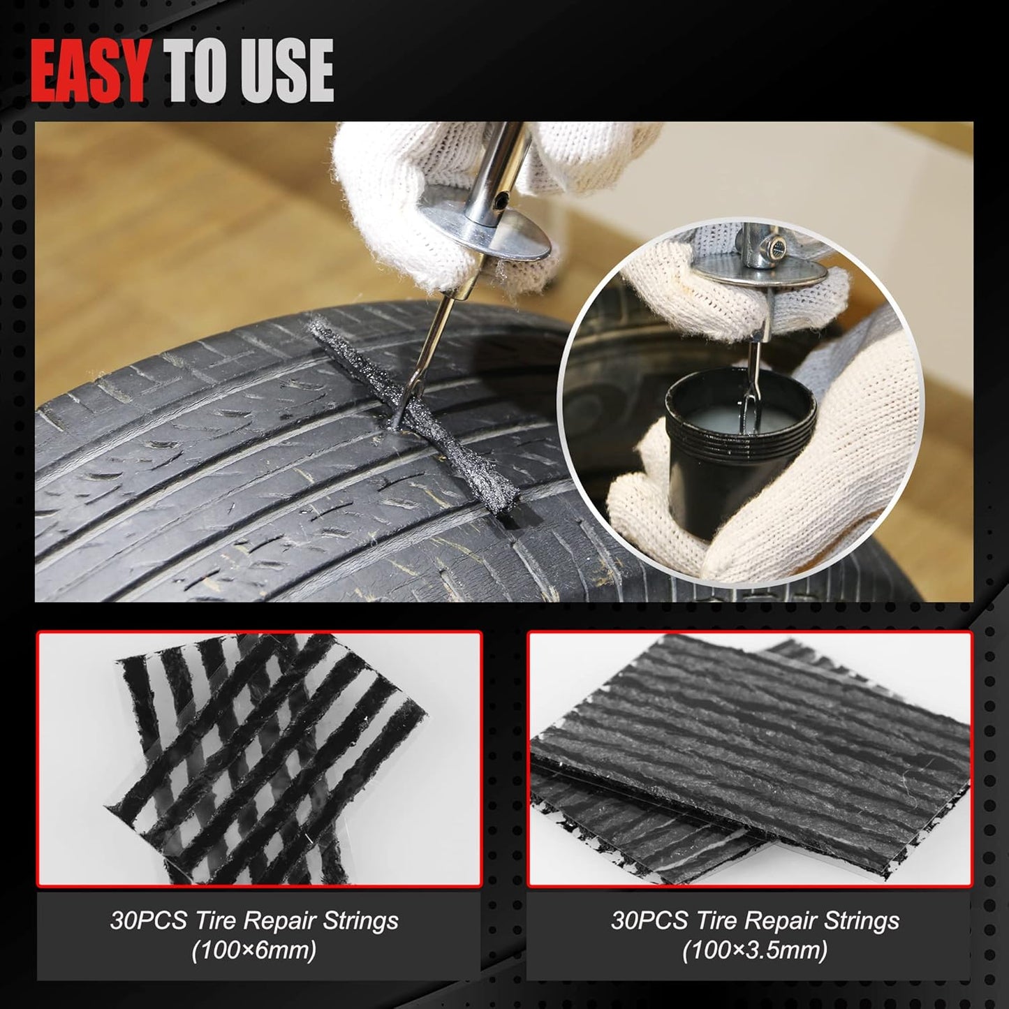 Heavy Duty Tire Repair Tools Kit - 108 PCS Set Truck Tool Box for Motorcycle, Car, ATV, Jeep, Truck, Tractor Flat Tire Plug Kit