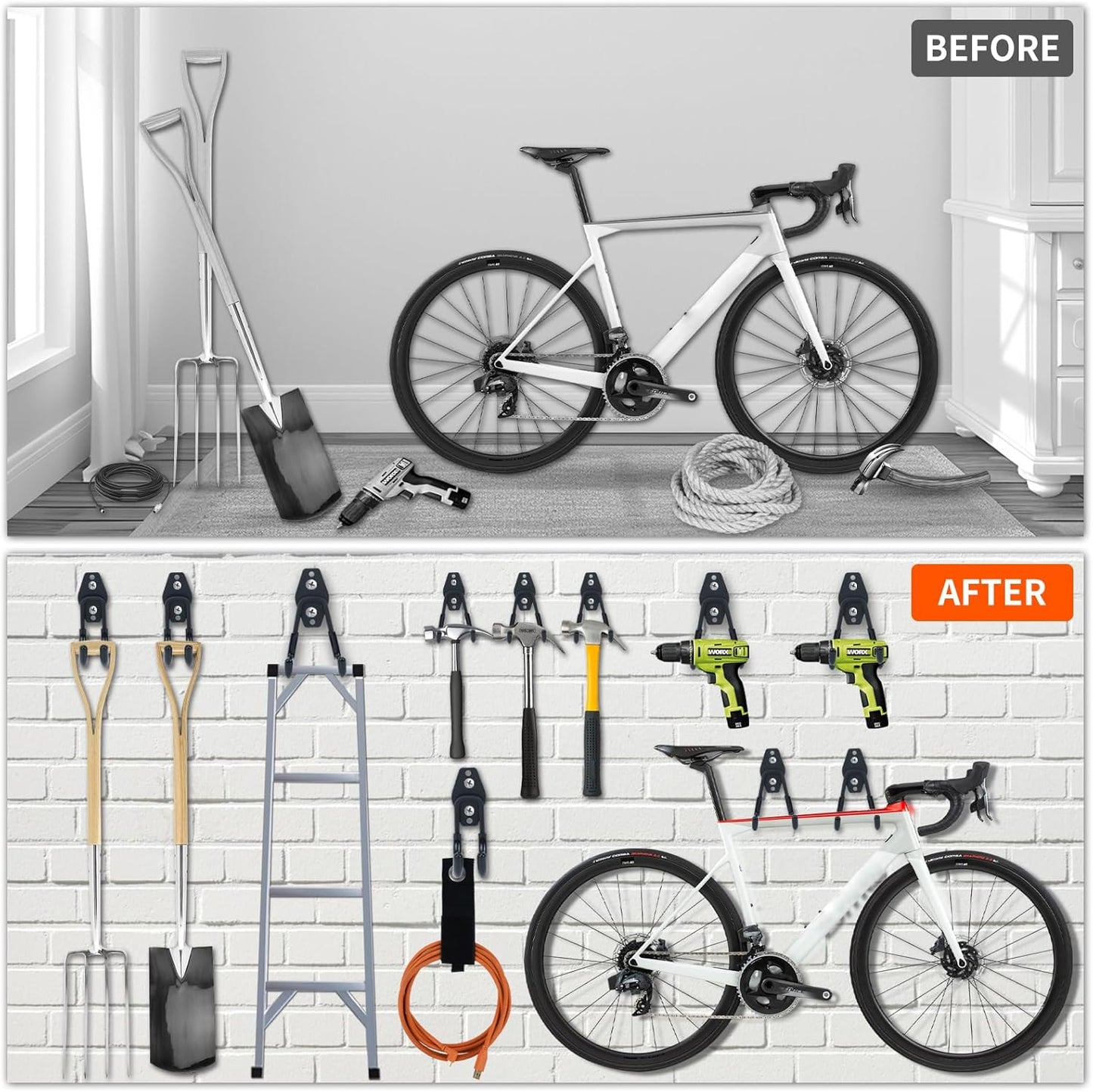 14 Pack Garage Hooks, Utility Wall Mount Garage Hooks Heavy Duty with Multiple Welding Spots, Garage Organization for Hanging Garden & Shed Tools, Bike, Ladder, Hose and More(Black)