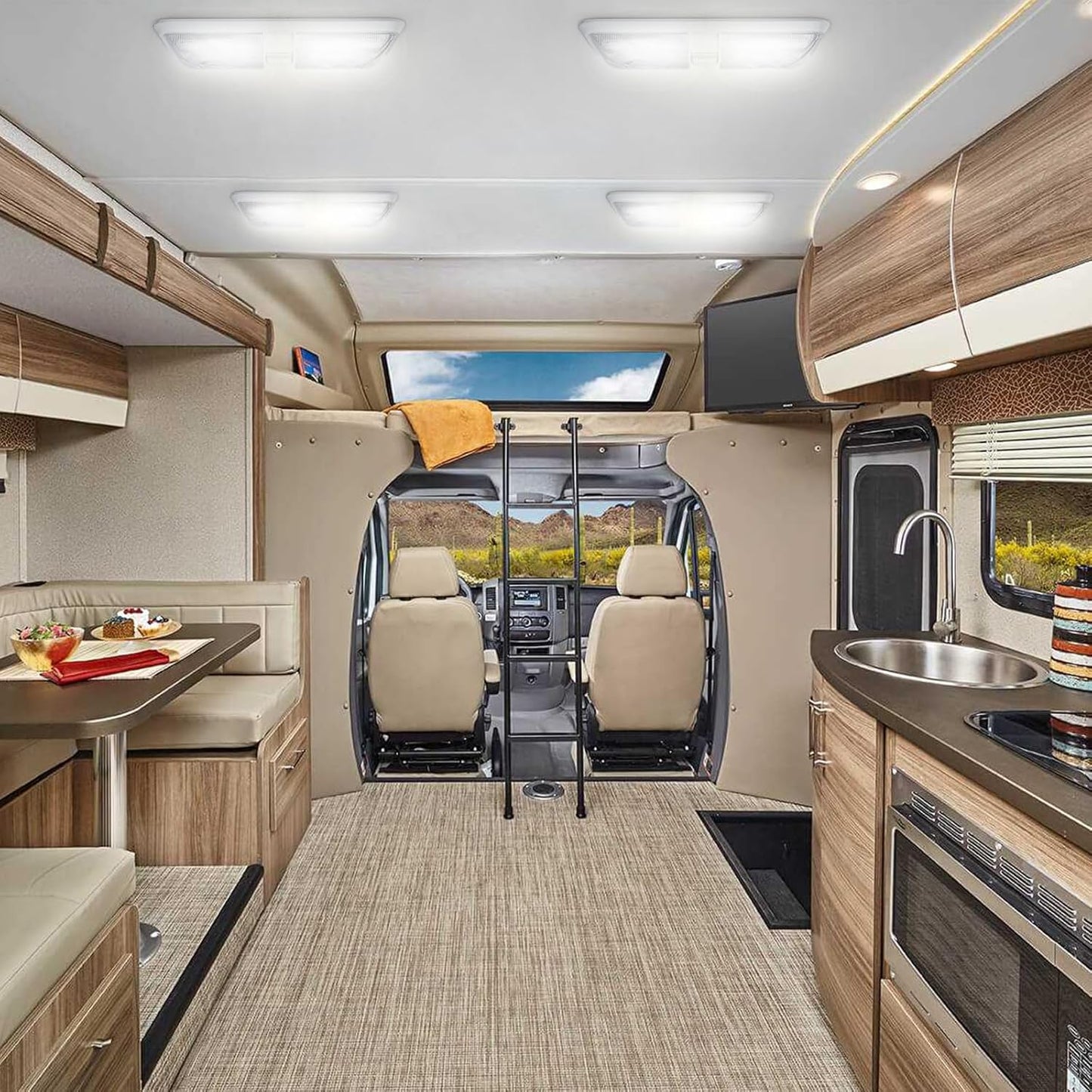 10 Packs RV Lights Interior 12V Led 8W Ceiling Double Dome Camper Light 600 Lumen Brightness Lights Fixtures for RV Camper Trailer Boat Car, Natural White 4000-4500K, 48 X 2835 SMD LED