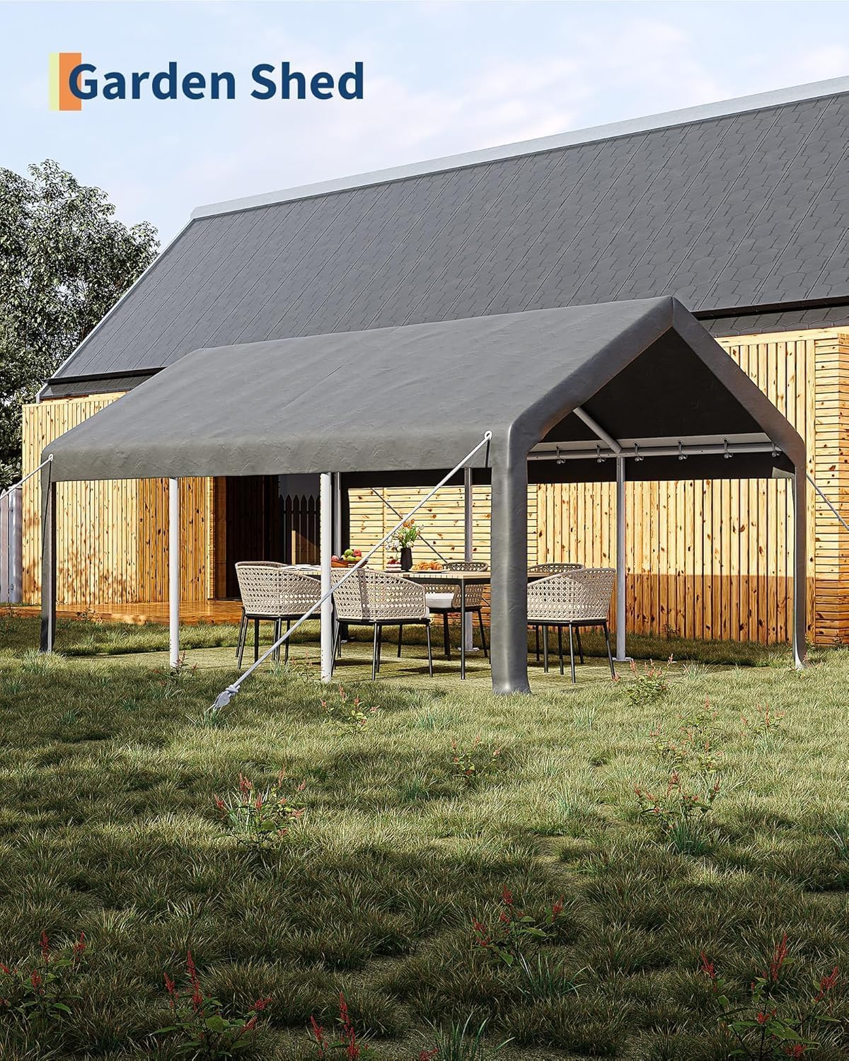 13 x 20FT Heavy Duty Carport with Roll-Up Windows, Portable Garage with Removable Sidewalls & Doors, Portable Car Tent Garage with Roll-Up Windows and All-Season Tarp, for Car, Truck,