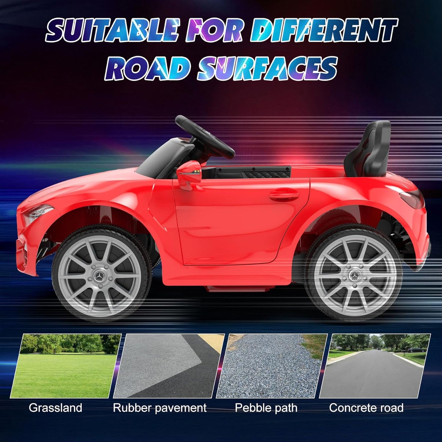 12V Kids Ride On Car with 2.4G Remote Control,Battery Powered Electric Car Ride On Vehicle Double Doors, 5 Point Safety Belt,LED Light (SC-Red)