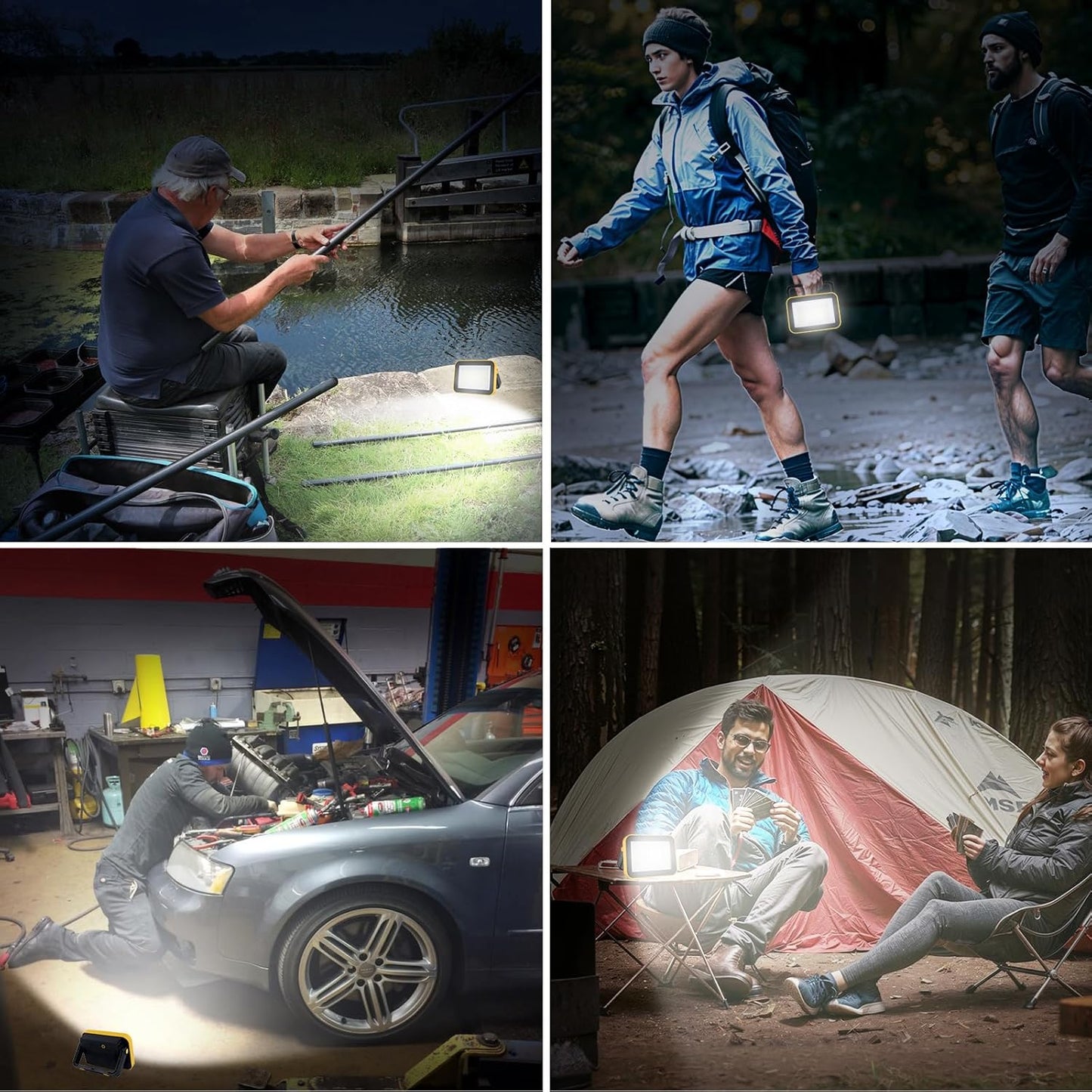 2 Pack Work Light Portable SMD LED Super Bright Rechargeable Flood Light Working Lamp Stand USB Cordless Battery Powered Worklight Tool for Outdoor Camping