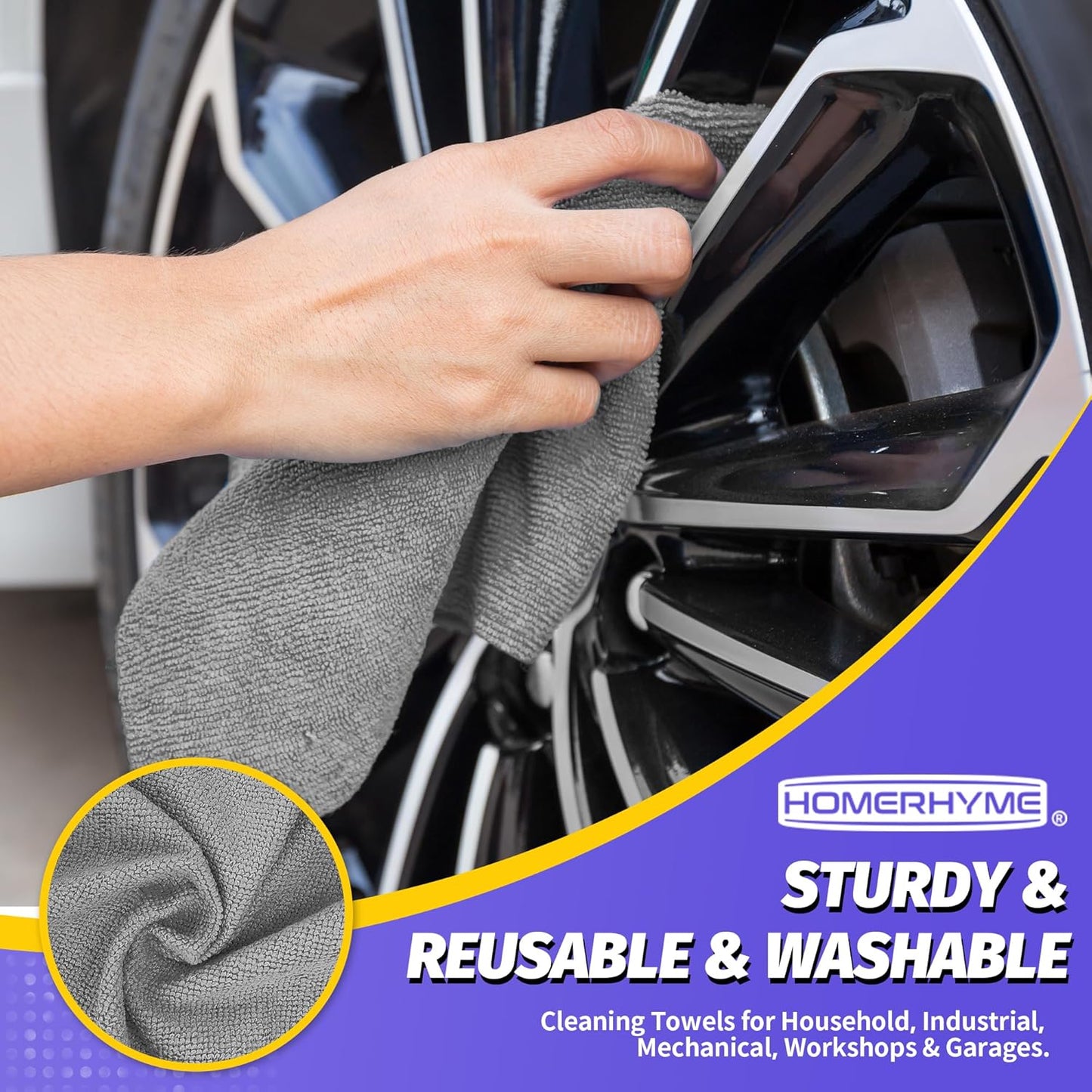 HOMERHYME Microfiber Cleaning Cloth,150 Pack Grey Cleaning Rags, Bulk All-Purpose Lint-Free Shop Towels Wipes, Commercial Micro Fiber Cleaning Towels Washcloth for Car Garage Housekeeping 11.5"*11.5"