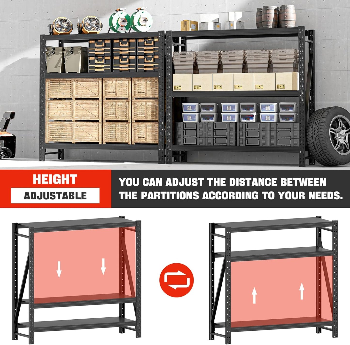 Heavy Duty Garage Shelves – Metal Shelving Unit with Adjustable 3-Tier Storage Shelves for Garage Organization, Industrial Shelving Rack for Heavy Duty Storage Needs16 D x50 W x48 H