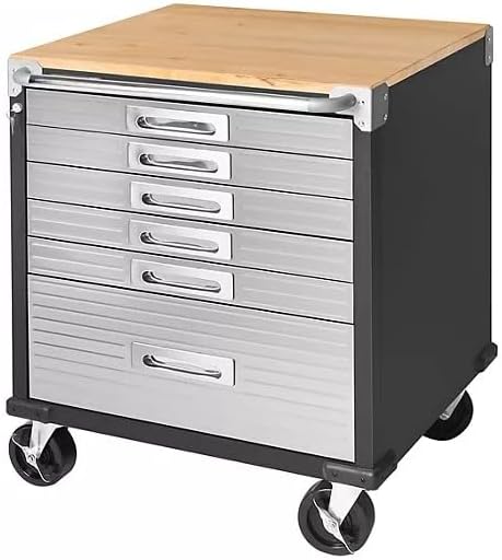 Heavy Duty Rolling Storage Cabinet with Wheels and Drawers, Workstation for Garage, Office, Workshop, 6 Drawer (28" W x 25" D x 34.5" H), Graphite