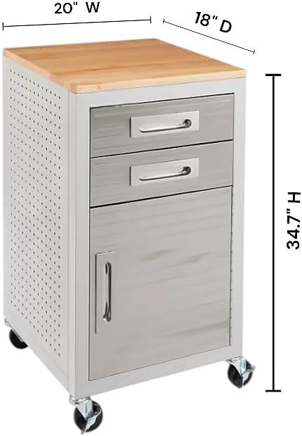 Heavy Duty Rolling Storage Cabinet with Wheels and Drawers, Workstation for Garage, Office, Workshop, 1 Door, 2 Drawer (20" W x 18" D x 34.7" H), Granite