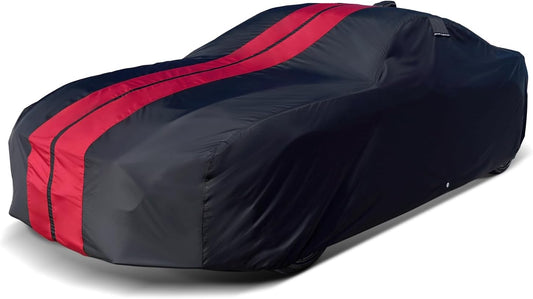 iCarCover Custom Car Cover for Pontiac Grand Prix (1973-1977) Waterproof All-Weather Rain Snow UV Sun Protector Full Exterior Indoor Outdoor Car Cover (Stripe - Black/Red)