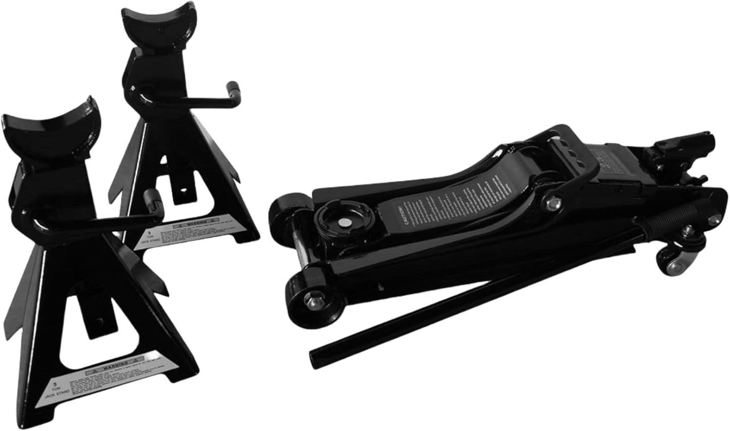 2.5 Ton Car Truck Floor Jack Service Heavy Duty Steel Hydraulic Low Profile Jack with 2 Jack Stands Tire Repair Kit for Garages Automotive Repair Shops Lifting Range 3.3"-15"