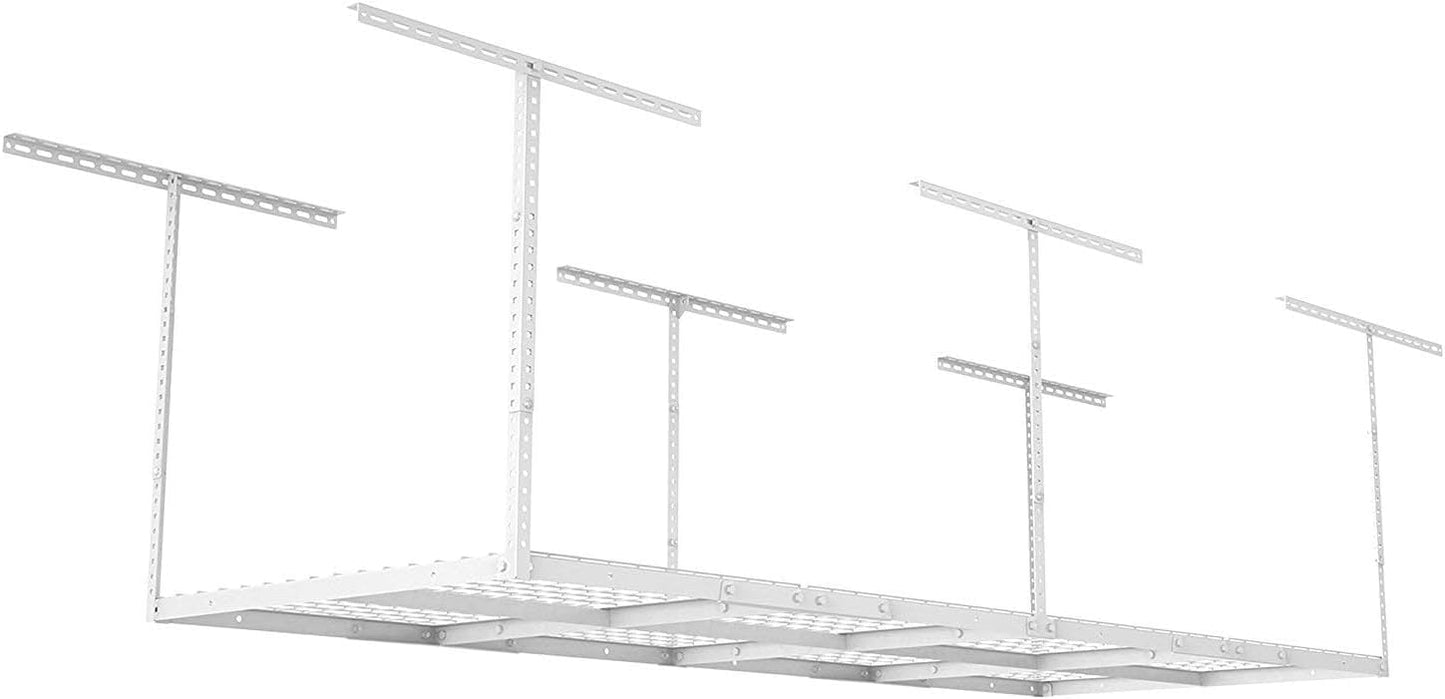 Heavy Duty Overhead Garage Storage Rack, Adjustable Organization System, Metal Garage Ceiling Storage Racks, White