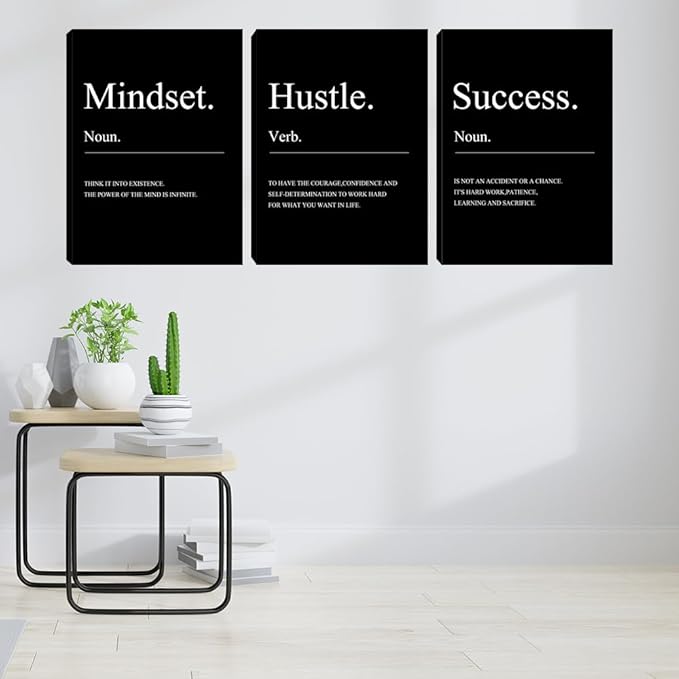 Motivational Wall Decor Black Mindset Canvas Wall Art Hustle Posters Prints - Image 3