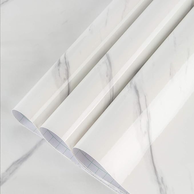 Large White Marble Granite Wallpaper Peel Stick Thicken 31.5x591inch Waterproof by BAYYAPeelandStickWallpaper