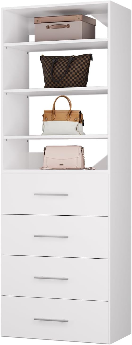 ROOMTEC Modular Closet System, 25.5" 4 Drawer Shelf Closet Tower Wall-Mounted by ROOMTEC