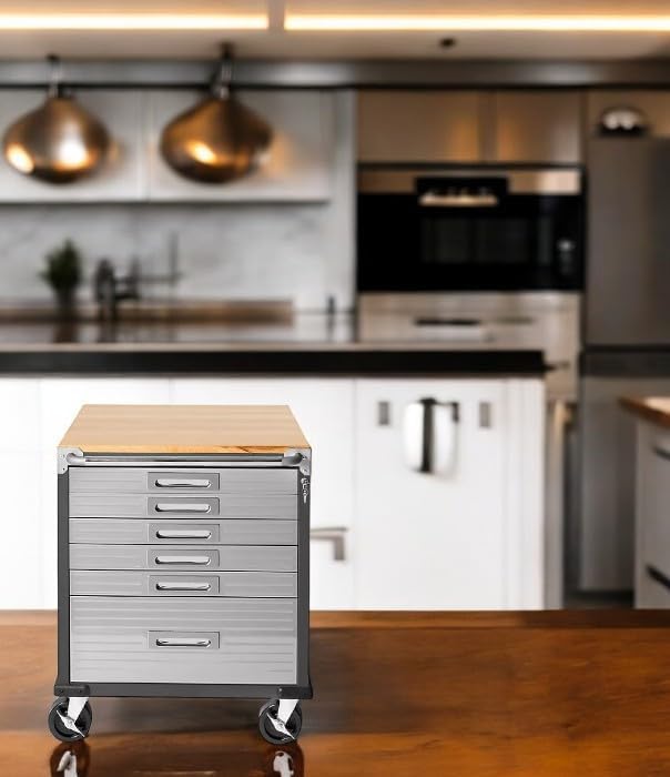 Heavy Duty Rolling Storage Cabinet with Wheels and Drawers, Workstation for Garage, Office, Workshop, 6 Drawer (28" W x 25" D x 34.5" H), Graphite