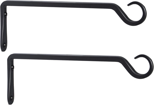 2 Pack Premium Forged Wall Hook, Sturdy Hanging Plant Bracket, Elegant Hook for Bird Feeders, Planters, Lanterns, Wind Chimes Indoor Outdoor, Upgrade Black, 12 Inch