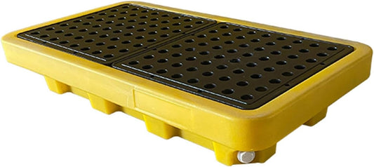 2 Drum Containment Spill Pallet, Polyethylene Low Profile Paint Bucket Tray, Industrial Garage Storage Detachable Shipping Leakproof Platform (Color : Yellow-1 Pack, Size : 26.2"x14.2"x4.7"