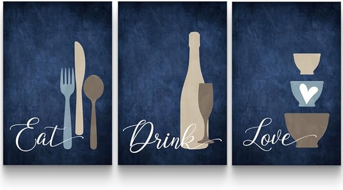 GUBIYU Farmhouse Kitchen Wall Decor Eat Sign Eat Drink Love Wall Art Set of 3 by GUBIYU