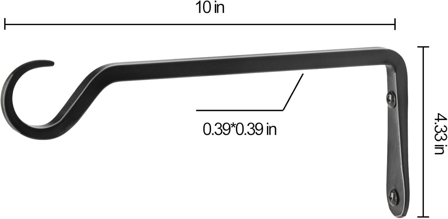 10 inch Plant Hanger, Sturdy Hanging Plant Bracket Outdoor, Hanging Plant Wall Hook Heavy Duty, for Hanging Bird Feeders, Planters, Lanterns, Wind Chimes, Indoor/Outdoor Use, Black, Set of 2