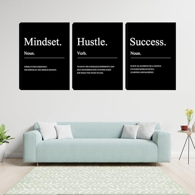 Large Motivational Office Wall Decor Mindset Canvas Wall Art Hustle Posters - Image 2