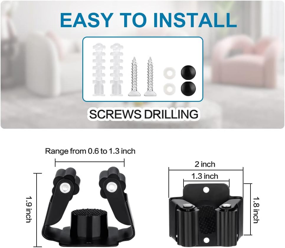 12PCS Broom and Mop Holder, Heavy Duty Garden Tool Organizer Rack Rake and Shovel Handle, Stainless Steel Mop Hanger. Wall Mounted with Screws.Matte Black