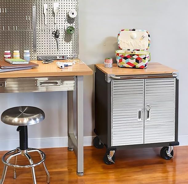 Heavy Duty Rolling Storage Cabinet with Wheels and Drawers, Workstation for Garage, Office, Workshop, 2 Door (28" W x 18” D x 34.5" H), Graphite