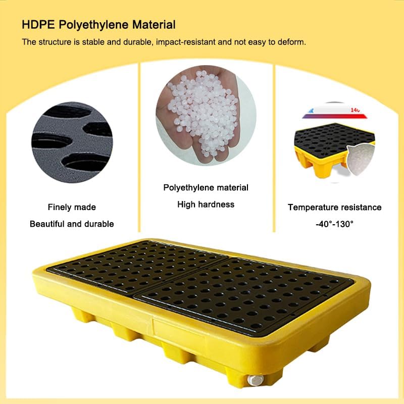 2 Drum Containment Spill Pallet, Polyethylene Low Profile Paint Bucket Tray, Industrial Garage Storage Detachable Shipping Leakproof Platform (Color : Yellow-2 Pack, Size : 26.2"x14.2"x4.7"