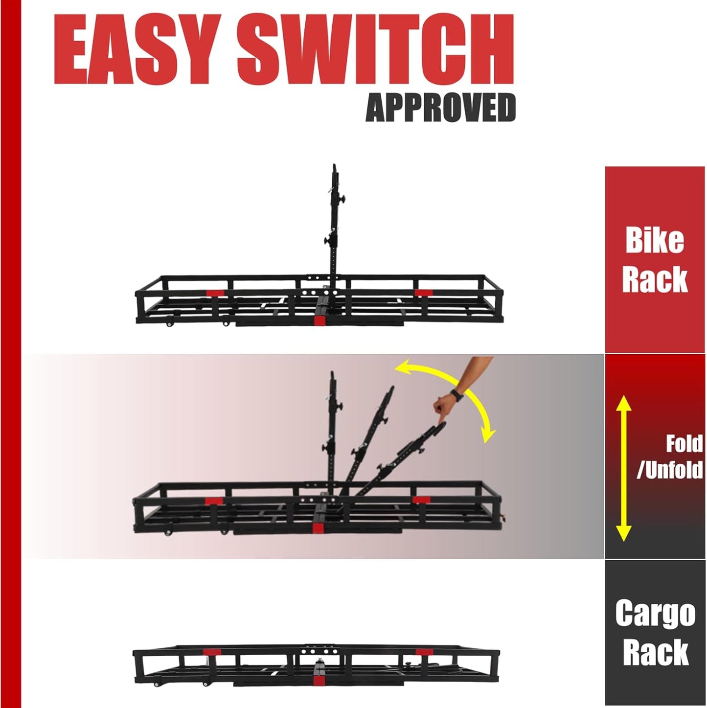 Hitch-Mount Bike Rack for Ebike Heavy-Duty - Comes with Cargo Carrier Fits 2 Electric Fat-Tire Mountain Bicycles Fits 2" Receiver for Car Trailer SUV Truck RV Minivan (Red)
