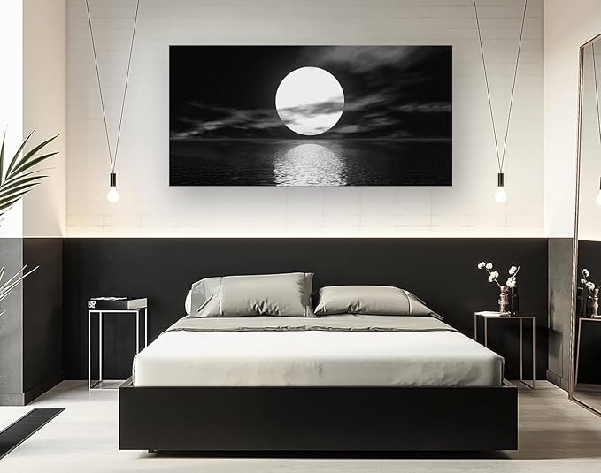 Cao Gen Decor Art S06475 Wall Art Canvas Sea White Full Moon in Night Picture - Image 7