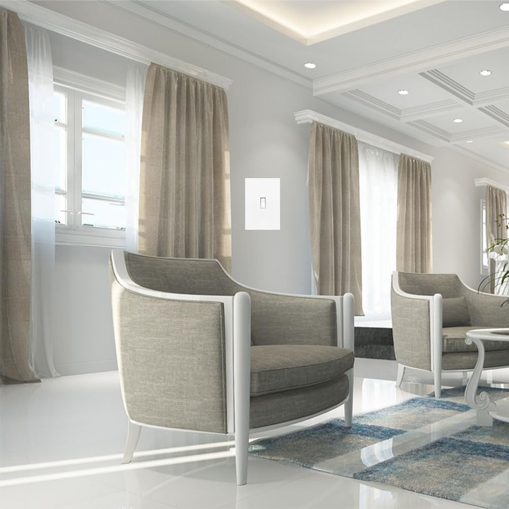 1-Gang Screwless Toggle Switch Wall Plate Cover Toggle Switch Outlet Electrical Faceplate for Light Switch, Receptacle, Dimmers, USB Outlet, GFCI, Child Safe Cover Plate, White (10-Pack)