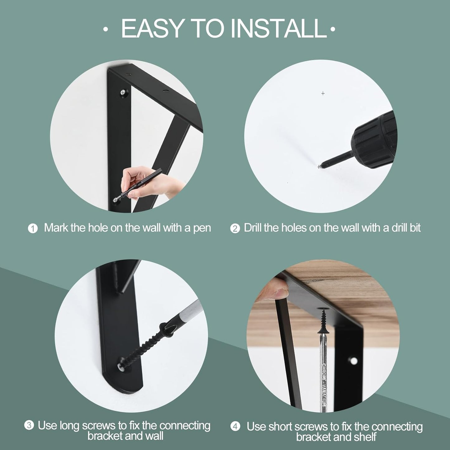 12 Pack L8 x H 6" Black Heavy Duty Shelf Brackets with Screws Metal Shelf Brackets Shelf Support Angle Brackets for Shelves L Brackets Heavy Duty Floating Shelf