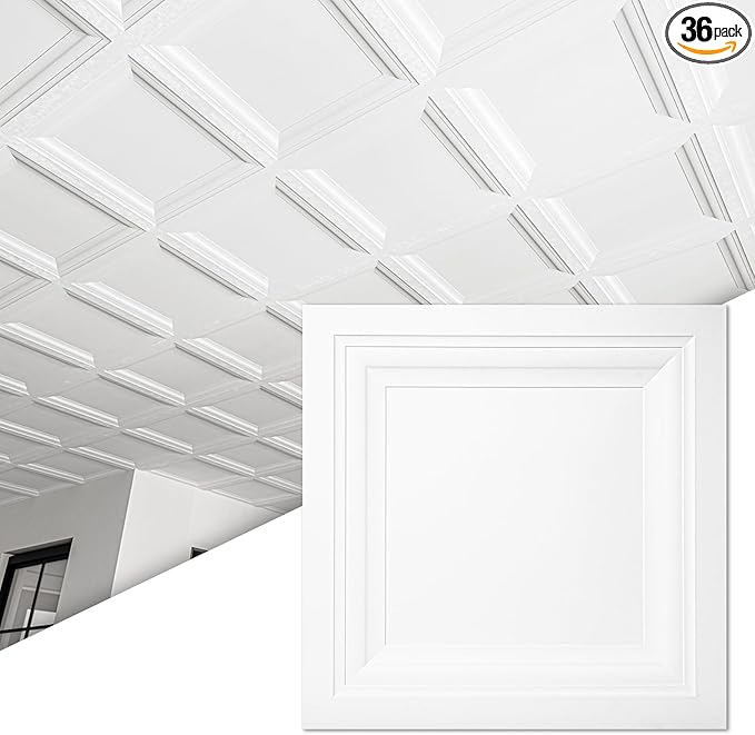 Art3d 36-Pack Square Drop Ceiling Tile 2ft x 2ft in White, PVC Ceiling Panel 24 by Art3d