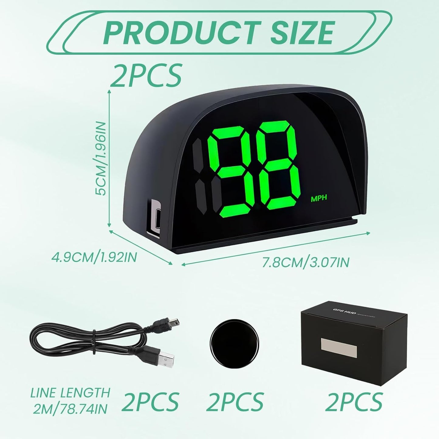 2 Pack GPS Digital Speedometer for Car MPH Golf Cart Universal HUD Speed Meter with LED Large Font Head Up Display Car Accessories with USB Cable Plug Play for Truck Motor SUV Golf Cart All Vehicles