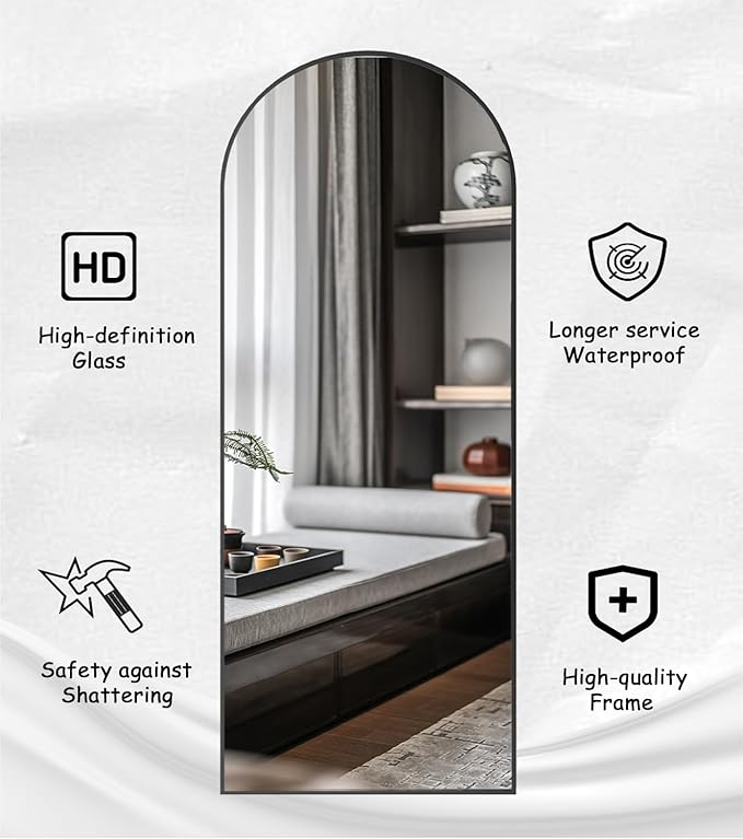 Rowjut Full Length Mirror Arched Floor Length Mirrors, Aluminum Frame - Image 7