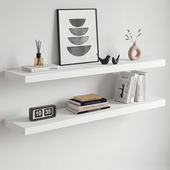 Homeforia White Floating Shelves 36 inch, High End Solid Real Wood 36inch by Homeforia