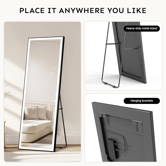 Kosmonia 67x20 Full Length Mirror, Dimmable 3 Color LED Light w/Light Memory - Image 5