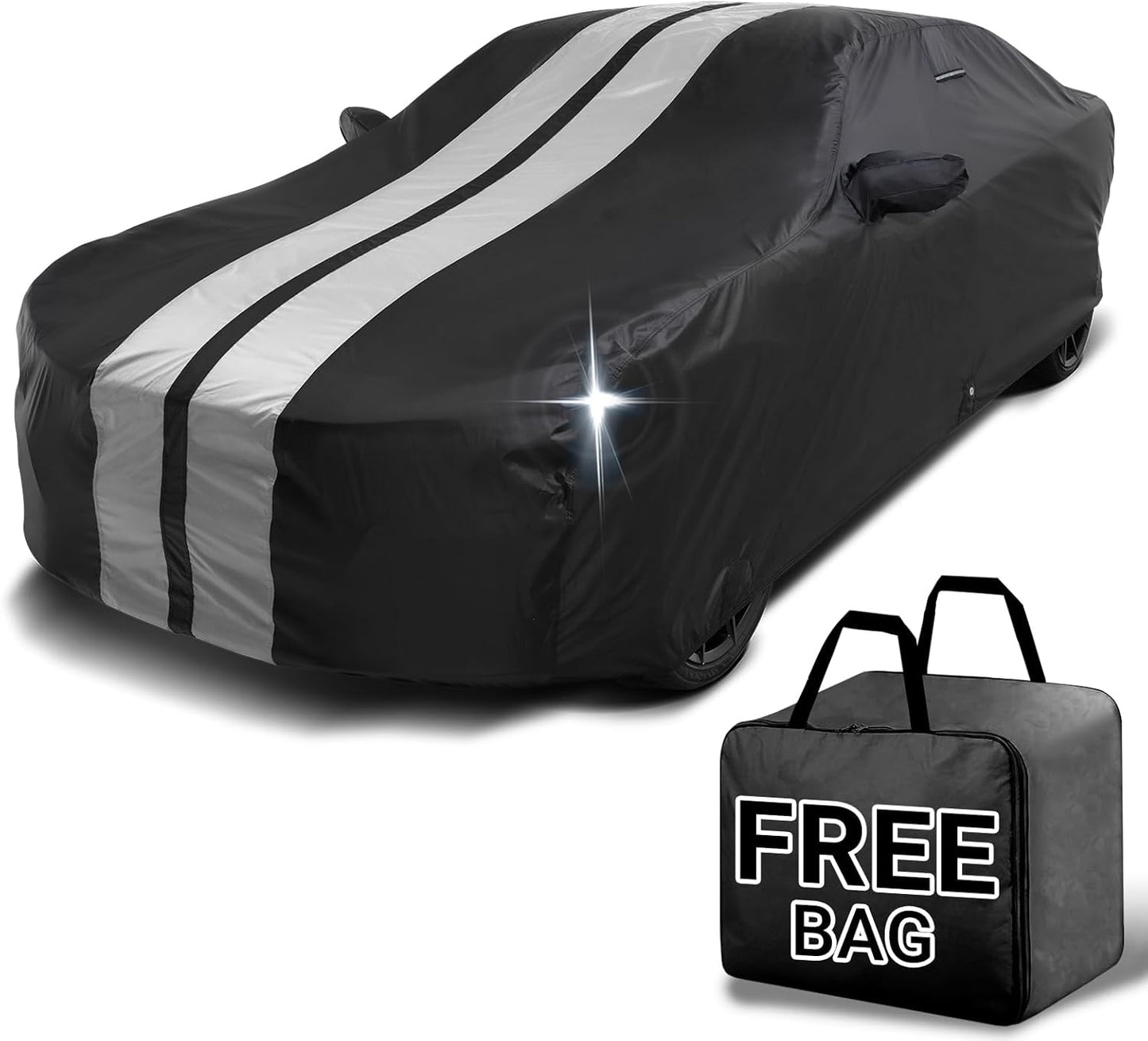 iCarCover Custom Car Cover for Chevy Sonic Sedan (2012-2020) Waterproof All Weather Rain Snow UV Sun Protector Full Exterior Indoor Outdoor Car Cover (Stripe - Black/Gray)