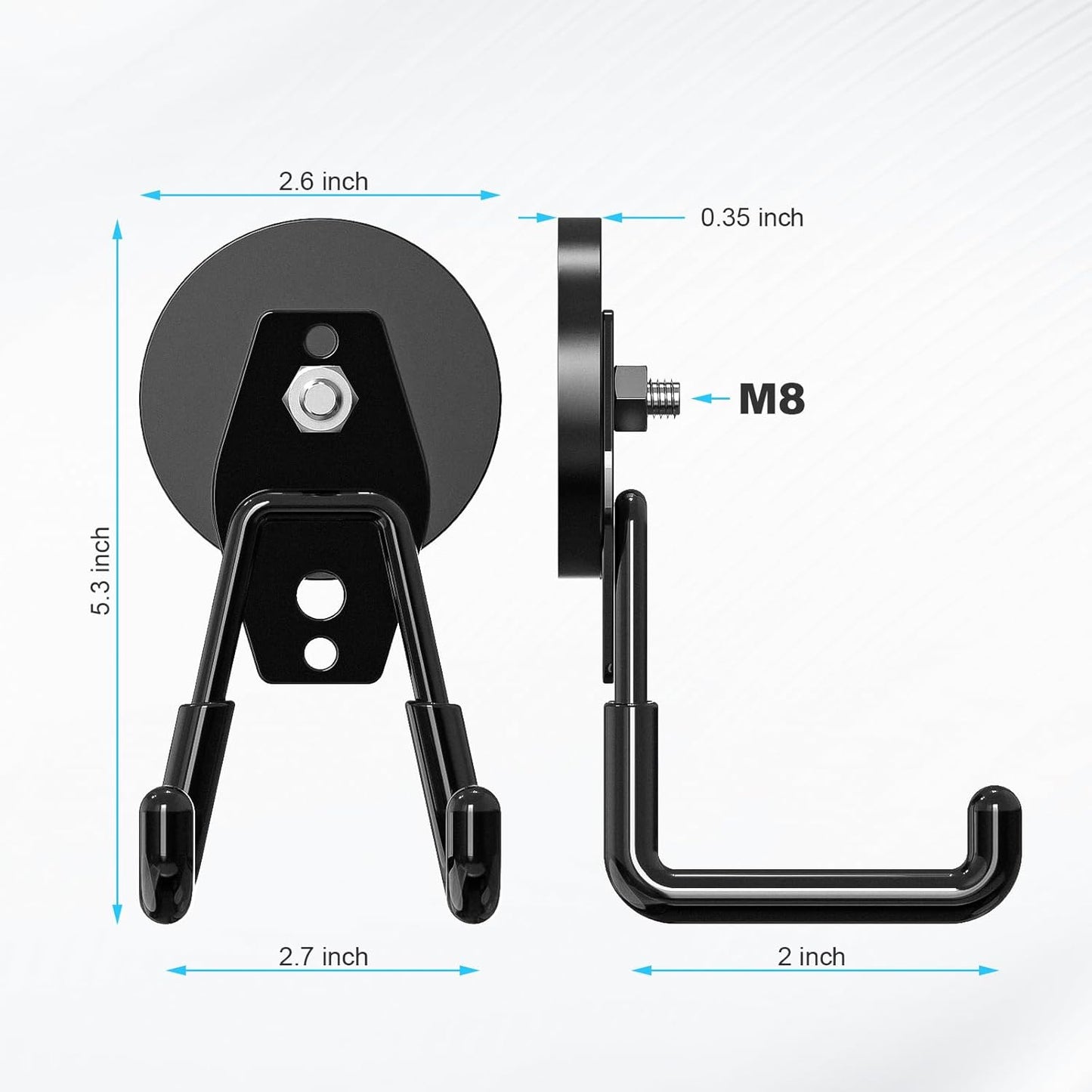 2-Pack Large Heavy-Duty Magnetic Garage Hooks - Strong Magnetic Tool and Utility Hooks with Anti-Scratch Rubber Coating - Ideal for Garage, Workshop, Tool Cart, and Outdoor Storage