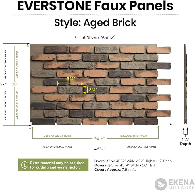 EverStone Aged Brick Faux Brick Panel, 46 7/8"W x 27"H x 1 1/4"D, Burnished Red - Image 2