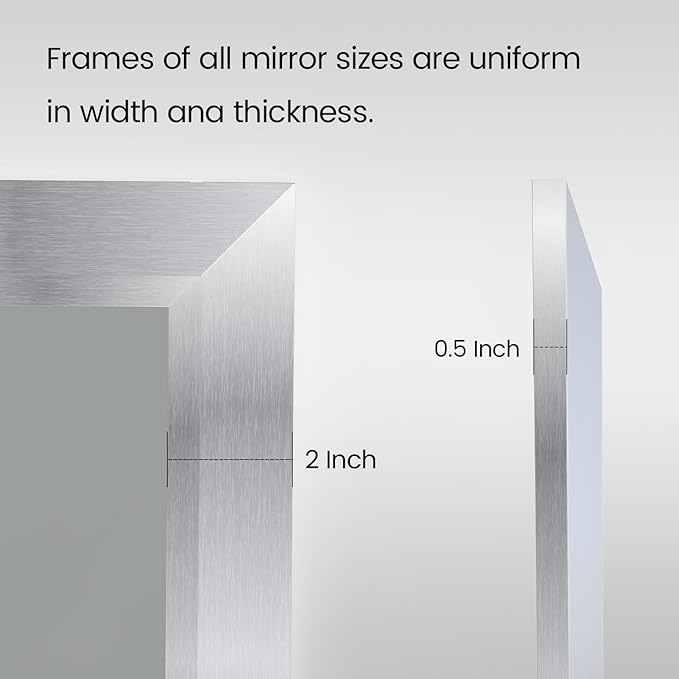 Amorho 60x36 Inch Bathroom Mirror Silver, Thick Metal Framed Wall Mirrors - Image 4