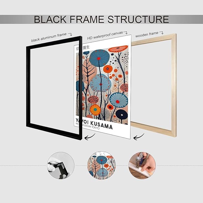Yayoi Kusama Black Framed Wall Art 24x36in Vintage Japanese Painting Posters - Image 3