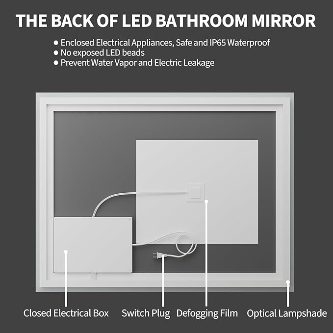 Koonmi 55"x36" LED Mirror for Bathroom, 90CRI Anti-Fog Vanity Mirror - Image 6