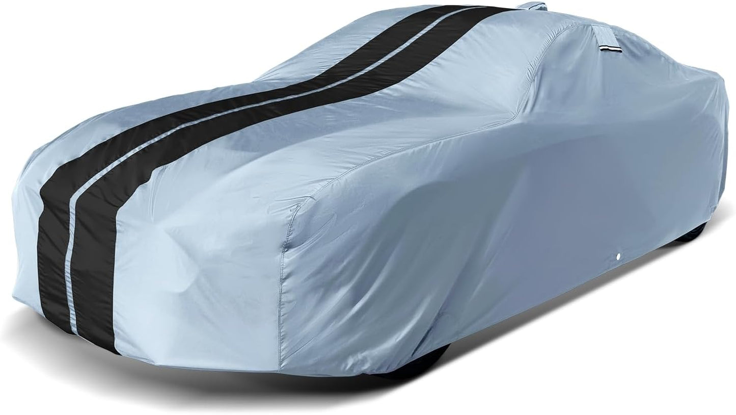 iCarCover Custom SUV Cover for Pontiac Trans AM (1974-1981) Waterproof All-Weather Rain Snow UV Sun Protector Full Exterior Indoor Outdoor Car Cover (Stripe - Gray/Black)